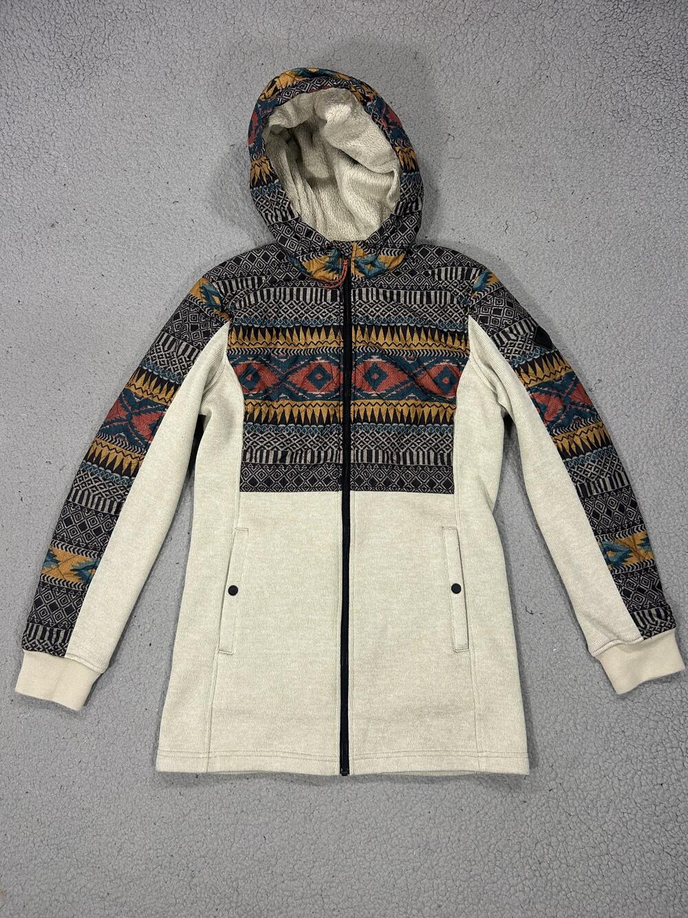 Burton Jacket Womens Small Beige Aztec Southwestern Fleece Lined Hooded Parka